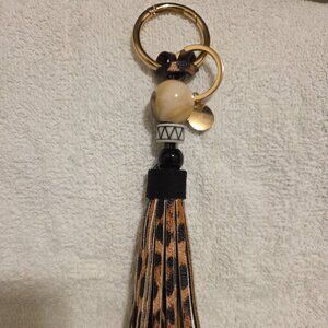 Chico's Leopard Tassel Fringe Key Holder Purse charm